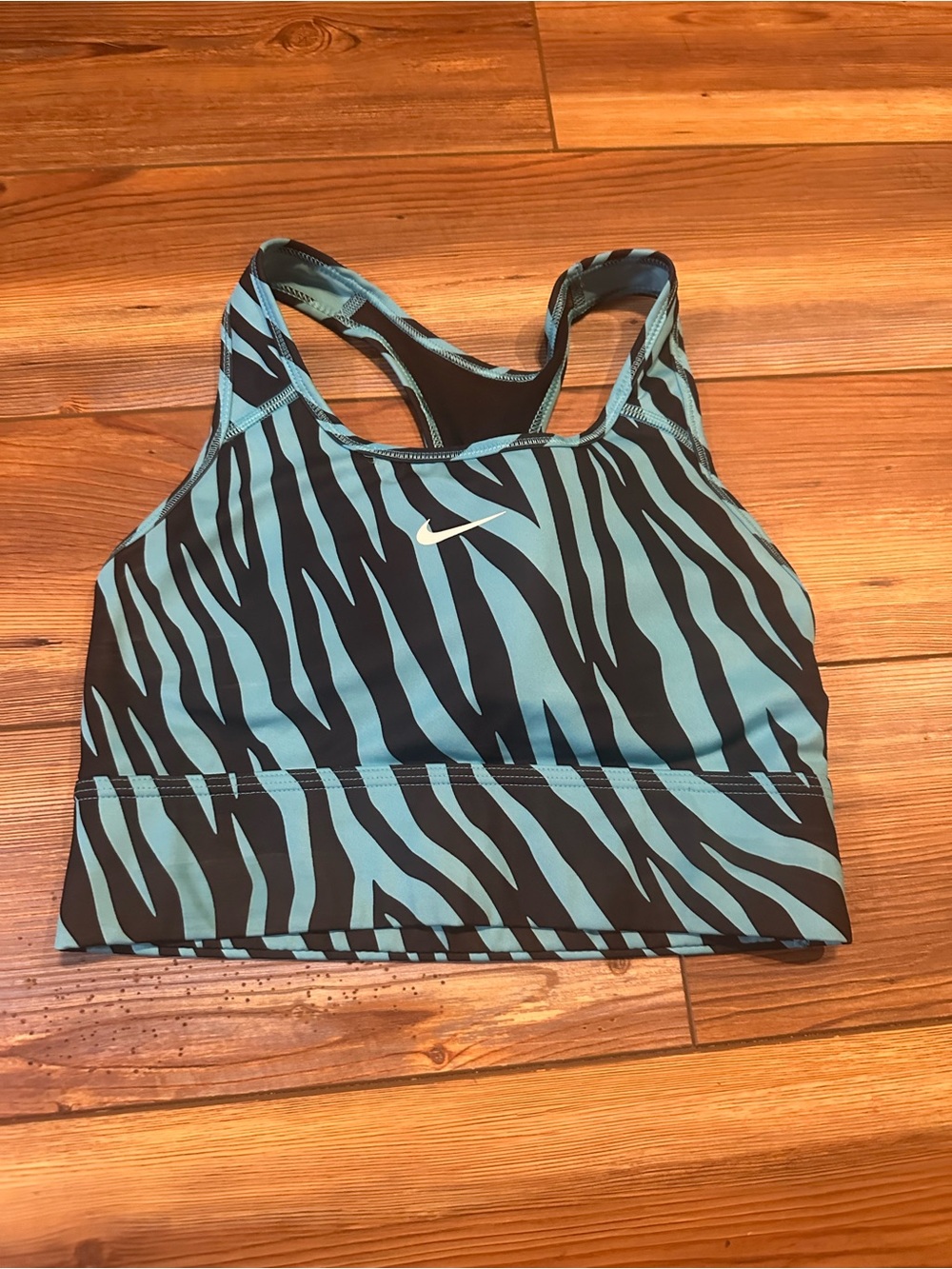 Nike Women's Blue Zebra-Print Sports Bra size small